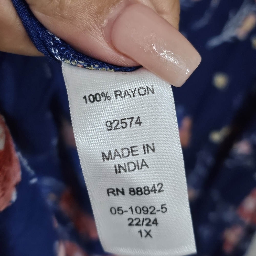 Woman Within 1X Petite Blue Floral Dress Midi Short Sleeve Rayon Plus - Picture 11 of 11